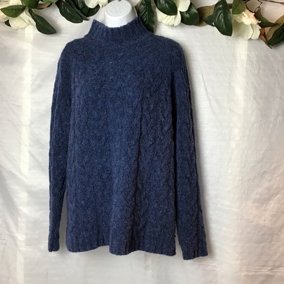 𝅺Vintage Talbots Blue Merino Wool Blend Chunky Knit Sweater Size S - Picture 1 of 5